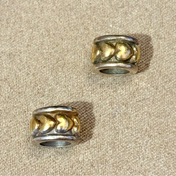 Two Brighton Hearts spacers in Silver-gold Narrow silver beads with gold hearts - Picture 2 of 8